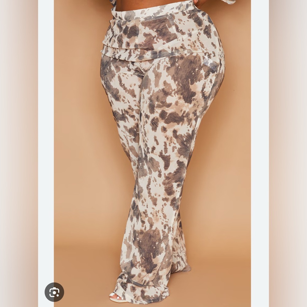 PrettyLittleThing PLUS brown cow print beach flares size 14